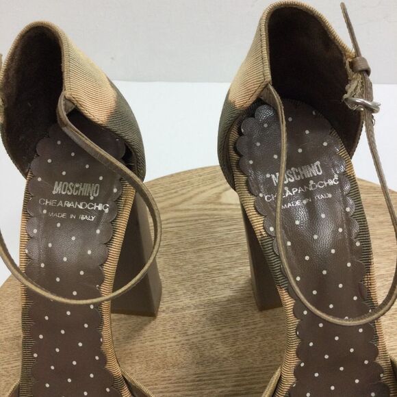Moschino Olive Green Brown Taupe Cheap & Chic Tie-dye Platform Sandals Size 39 - Picture 13 of 13